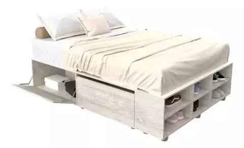 Cama Box Base P/ Sommier De 2 Plazas 4 Ptas + Zapatero