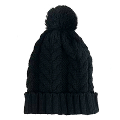 Touca De Frio Com Pompom Preta Gorro De Lã Tricot Inverno - comprar online