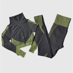 Conjunto sem costura feminino para ioga, conjuntos com 2 ou 3 peças de roupa esportiva com zíper, manga comprida, sutiã esportivo e calça legging - fitcute