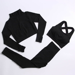 Imagem do Conjunto sem costura feminino para ioga, conjuntos com 2 ou 3 peças de roupa esportiva com zíper, manga comprida, sutiã esportivo e calça legging