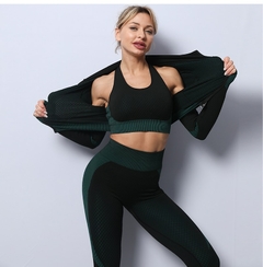 Imagem do 2/3PCS Seamless Women Yoga Set Workout Sportswear Gym Clothing Fitness Long Slee