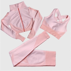 Imagem do Conjunto sem costura feminino para ioga, conjuntos com 2 ou 3 peças de roupa esportiva com zíper, manga comprida, sutiã esportivo e calça legging