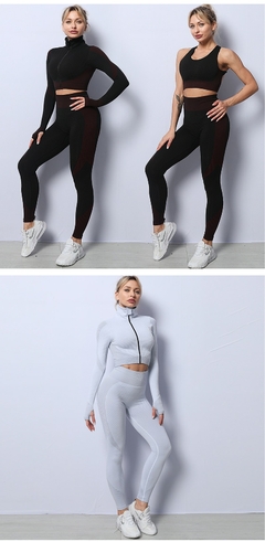 2/3PCS Seamless Women Yoga Set Workout Sportswear Gym Clothing Fitness Long Slee - comprar online