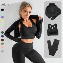 2/3PCS Seamless Women Yoga Set Workout Sportswear Gym Clothing Fitness Long Slee