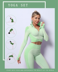 2/3PCS Seamless Women Yoga Set Workout Sportswear Gym Clothing Fitness Long Slee - comprar online