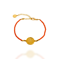 PULSEIRA SUMMER JADE LARANJA BANHADA A OURO 18K E MEDALHA DE SÃO BENTO 17 A 22 cm - comprar online