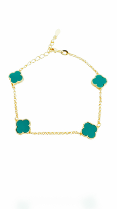 PULSEIRA TREVO BANHADA A OURO 18K 16 A 21 cm - ESMALTADO VERDE - comprar online