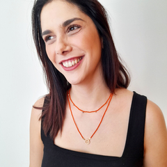 CHOKER SUMMER JADE LARANJA E PONTOS DE LUZ COLORIDOS BANHADO A OURO 18 K - 40 cm - loja online