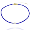 CHOKER MINAS AZUL - CHOKER BANHADO A OURO COM CRISTAL AZUL E PÉROLA SHELL - 35 CM