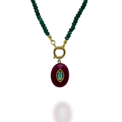 COLAR MINAS VERDE - COLAR BANHADO A OURO COM JADE VERDE E PINGENTE JADE MARSALA - 46 CM - comprar online