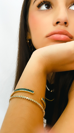 BRACELETE HIT ZIRCÔNIAS VERDES BANHADO A OURO 18K - 15 A 17 cm - loja online