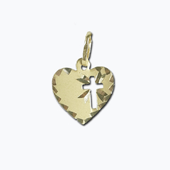 Pingente Coração com Cruz Ouro 18k - 1,0 cm