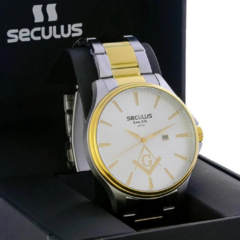 Relógio Clássico Maçonaria Aço Prata e Dourado 44016GPSVBA2 - comprar online