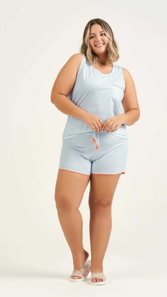 Short Doll regata listras azul claro plus size - comprar online