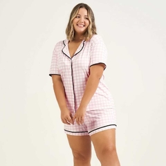 Short Doll manga curta americano xadrez plus size