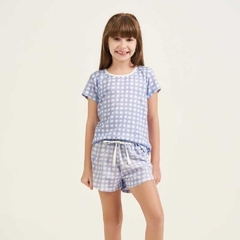 Short Doll manga curta vichy roxo infantil