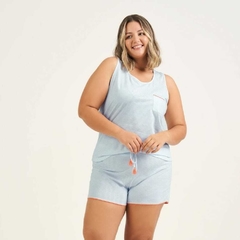 Short Doll regata listras azul claro plus size