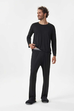 Pijama manga longa e calça preto viscolycra masculino - comprar online