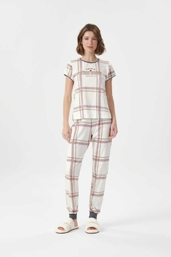 Pijama manga curta e calça Off White xadrez - comprar online