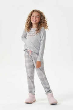 Pijama cinza mescla com xadrez menina - família - comprar online