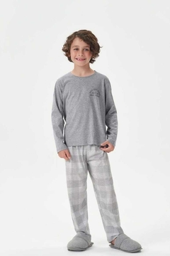 Pijama cinza mescla com xadrez menino - família - comprar online