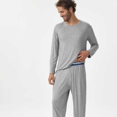 Pijama manga longa e calça cinza mescla viscolycra masculino