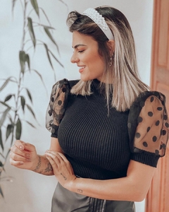 Blusa Tule Manga Curta Luxo Elegante Poá Moda Blogueira - comprar online