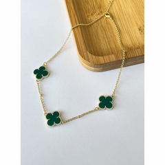 CHOKER TRÊS TREVOS VERDE BANHADO A OURO 18K