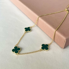 CHOKER TRÊS TREVOS VERDE BANHADO A OURO 18K