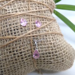 Conjunto Gota Zircônia Rosa