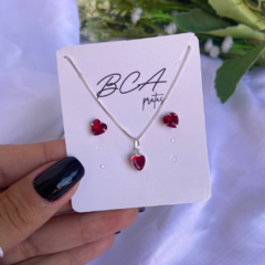 CONJUNTO ZIRCÔNIA CORAÇÃO VERMELHO