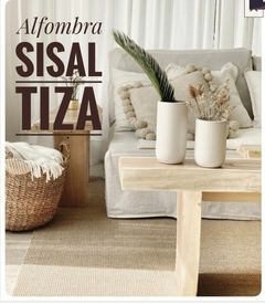 #357 CARPETA SISAL TIZA 1.90m x 1.58m CON RIBETE DE CUERINA NATURAL 4cm