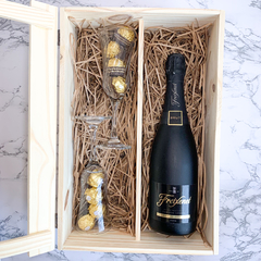 Espumante Freixenet 750ml + Taças + Ferrero Rocher | Caixa de Madeira G - Le Drink Box - Presentes Para Quem Ama Bons Drinks