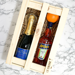 Aperol 750ml + Espumante Freixenet 200ml | Caixa de Madeira G na internet