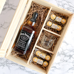 Whiskey Jack Daniel's 1L + Copo + Bombons | Caixa de Madeira G