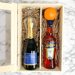 Aperol 750ml + Espumante Freixenet 200ml | Caixa de Madeira G - Le Drink Box - Presentes Para Quem Ama Bons Drinks