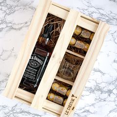 Whiskey Jack Daniel's 1L + Copo + Bombons | Caixa de Madeira G - loja online