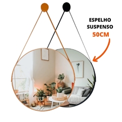 Espelho Decorativo Suspenso 50cm Alça de Couro Imagem Nítida - comprar online