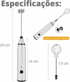 Misturador Bebidas Ovos Mini Mixer Fuê Portátil Elétrico Recarregável (Branco) - YesVitrine