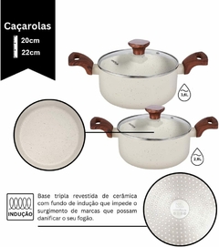 Conjunto Jogo de Panelas Cerâmica 10 Peças Fogão Indução Pratic Cook Marmol Vanilla Mimo Style