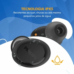 PHILIPS Fone de ouvido sem fio TWS bluetooth com microfone e energia para 18 horas totais na cor preto, padrão, TAT1235BK/97 - loja online