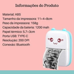 Mini impressora térmica portátil sem fio BT 200dpi Photo Label Memo Pergunta errada Impressão com cabo USB + rolos de papel térmico (Azul + 5 Rolos Br - loja online