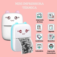 Mini impressora térmica portátil sem fio BT 200dpi Photo Label Memo Pergunta errada Impressão com cabo USB + rolos de papel térmico (Azul + 5 Rolos Br