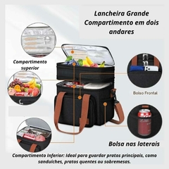 Bolsa Térmica Grande Espaçosa Dois Compartimentos Lancheira Para Marmita, Passeio, Escola, Faculdade, Trabalho Lancheira Térmica Com Alça, PREMIUM (Pr