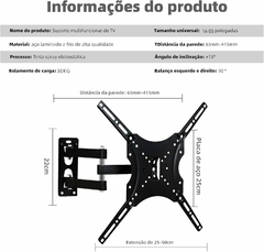 Suporte Articulado de Parede para TV, Ajuste Livre, Adequado para TVs de 14 a 55 Polegadas, Suporta um Peso Máximo de 30 Quilogramas - comprar online