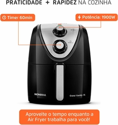 Fritadeira Sem Óleo Air Fryer 5L, Mondial, Preto/Inox, 1900W, 220V - AFN-50-BI na internet