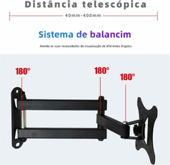 Suporte Articulado de Parede para TV, Ajuste Livre, Adequado para TVs de 14 a 55 Polegadas, Suporta um Peso Máximo de 30 Quilogramas