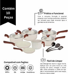 Conjunto Jogo de Panelas Cerâmica 10 Peças Fogão Indução Pratic Cook Marmol Vanilla Mimo Style - comprar online