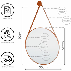 Espelho Decorativo Suspenso 50cm Alça de Couro Imagem Nítida - loja online