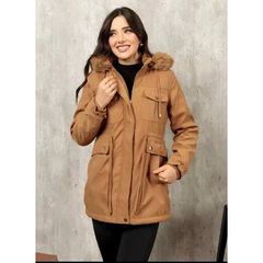 Parka de Sarja Feminina Forrada com Pelucia Inverno Blusa Feminina 2024 - YesVitrine